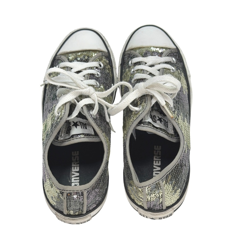 Converse Chuck Taylor Sequin Camo Sneakers Womens 8 Silver Gray Low Top Festival - Picture 7 of 9
